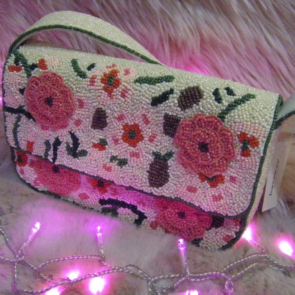 India Boutique Pink Floral Beaded Shoulder Bag - Picture 9 of 15